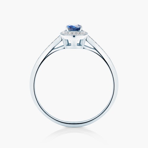 Pierścionek Heart of the Ocean: białe złoto, niebieski szafir